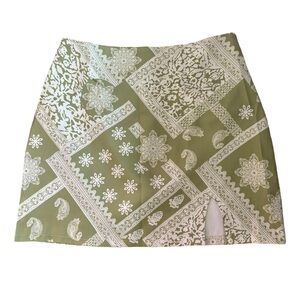 Green Patterned Slit Mini Skirt size L